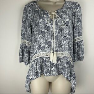 Umgee Ruffled Bell Sleeve Peasant Top sz S Boho Cottagecore Coastal Vacation